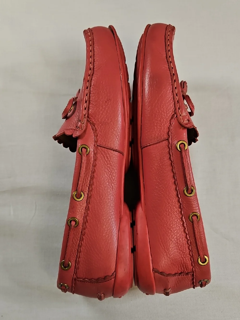 Coach Salmon Pebbled Leather Tassel Loafers, Gold Accents Size ?9